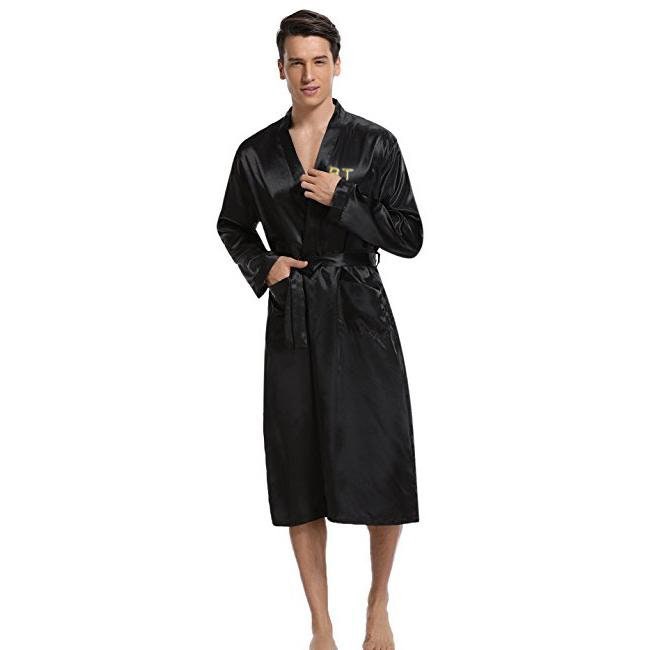 PERSONALIZED Luxury Men's Silky Satin Long Kimono Robe With Your Choice
