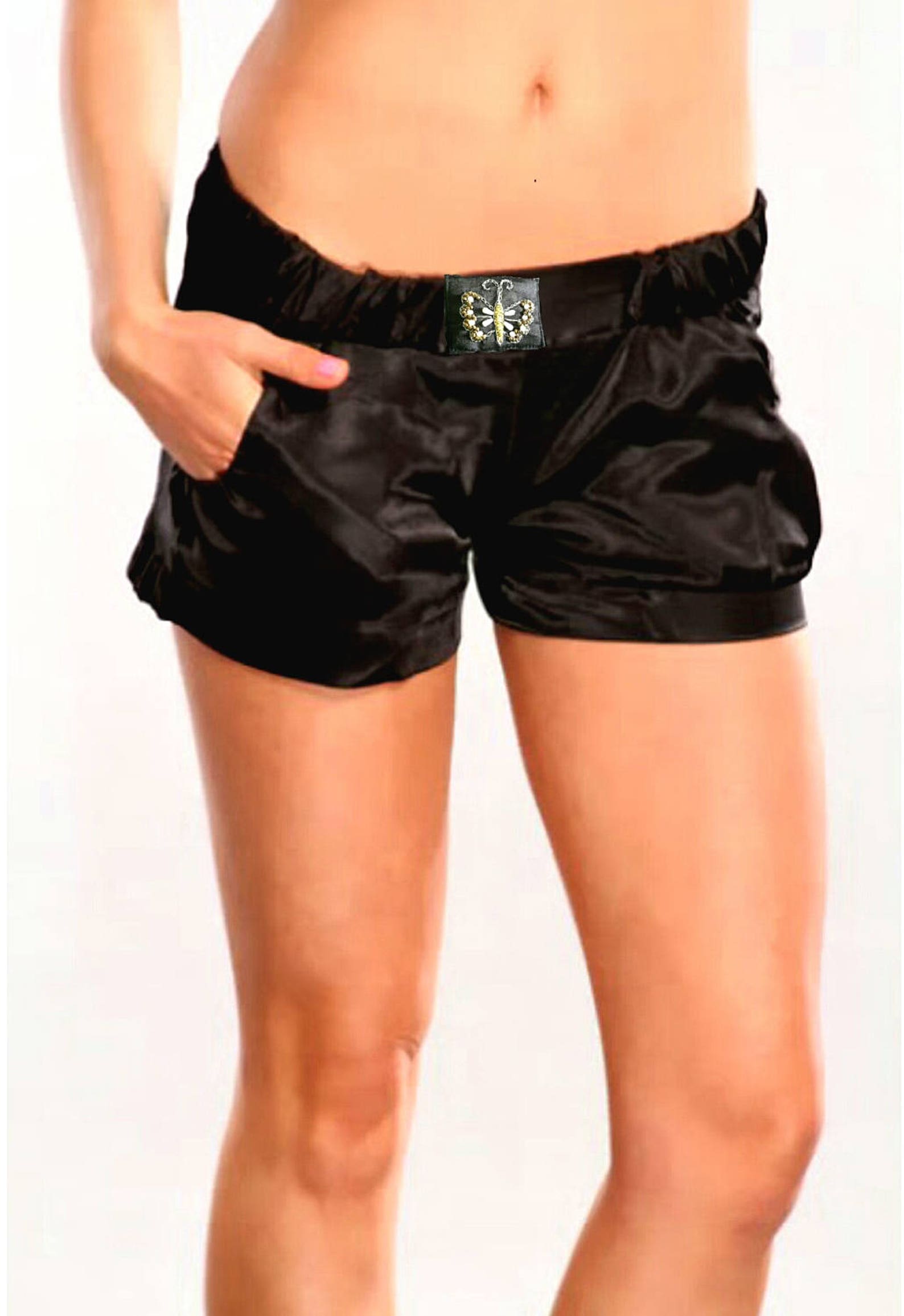 Silky Satin Cute Women's Boxers W Beaded Embroidery. Soft Charmeuse