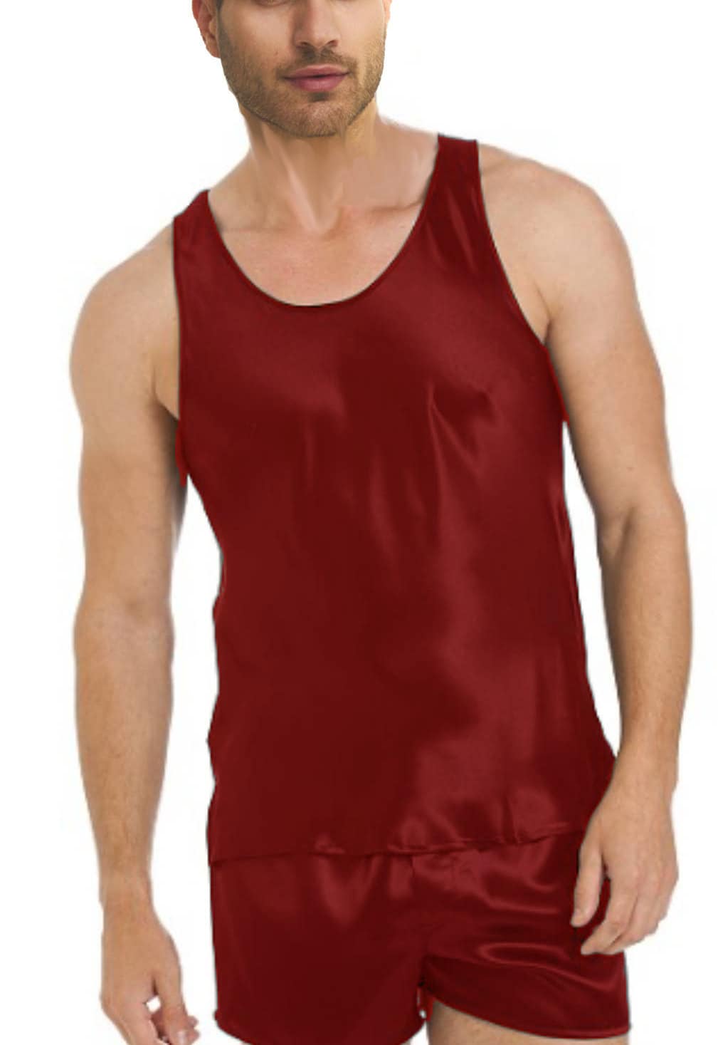 Men's Silky Satin Tank Top and Boxer Short Set Loungewear 