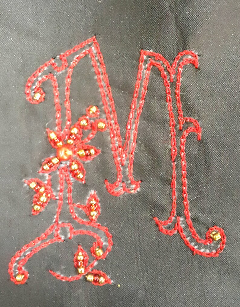 PLUS SIZES Luxurious Satin Pajama Set PJ with Customized Bead Embroidery Monogram Letter
