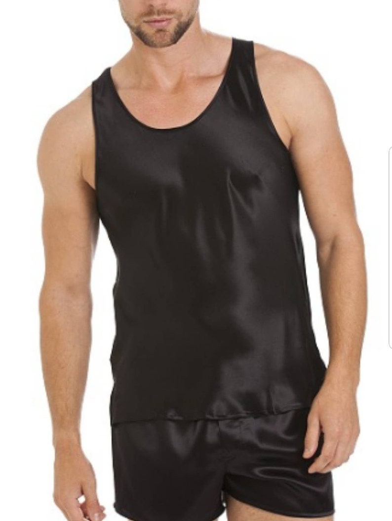 Men's Silky Satin Tank Top and Boxer Short set Loungewear image 3