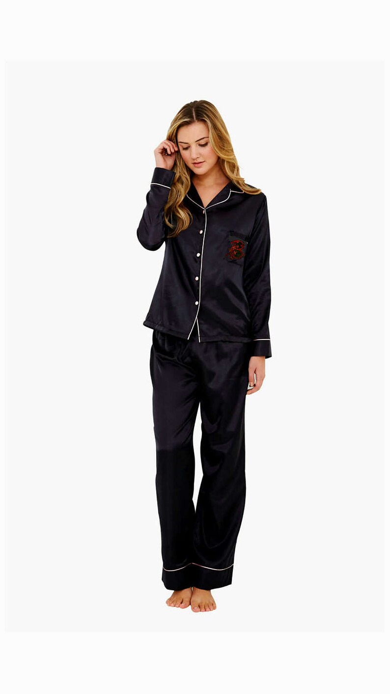 PLUS SIZES Luxurious Satin Pajama Set PJ with Customized Bead Embroidery Monogram Letter