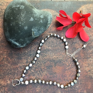 Silver Freshwater Pearl Pendant Necklace | Handtied Silk Silver Pearl Adjustable Choker | Bellezza by Lyn Custom Handmade Beaded Jewelry