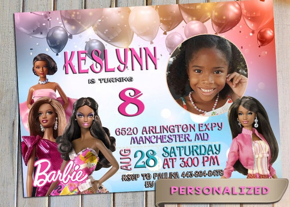 Paper Paper & Party Supplies Personalized,Printable Barbie african american  invite Barbie african american invitation Thank you card free Barbie invite  Digital file etna.com.pe