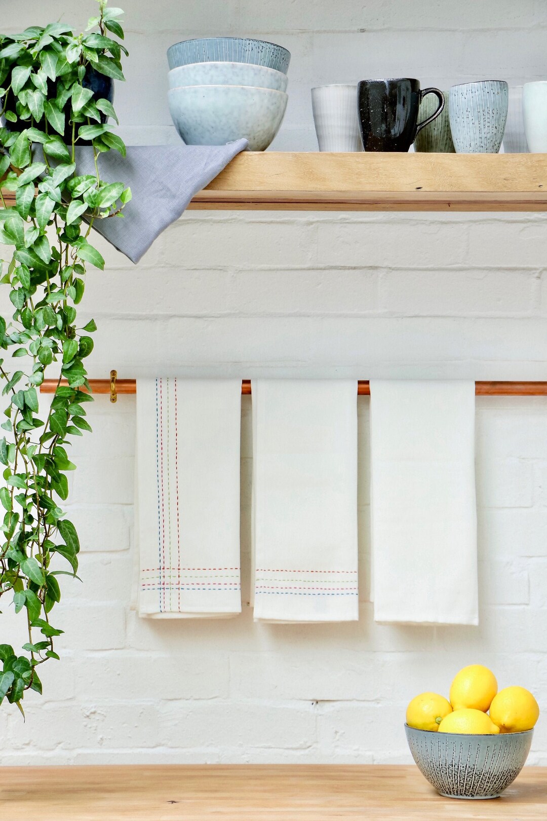 Running Stitch Tea Towels Kantha Stitch Tea Towels Organic Etsy