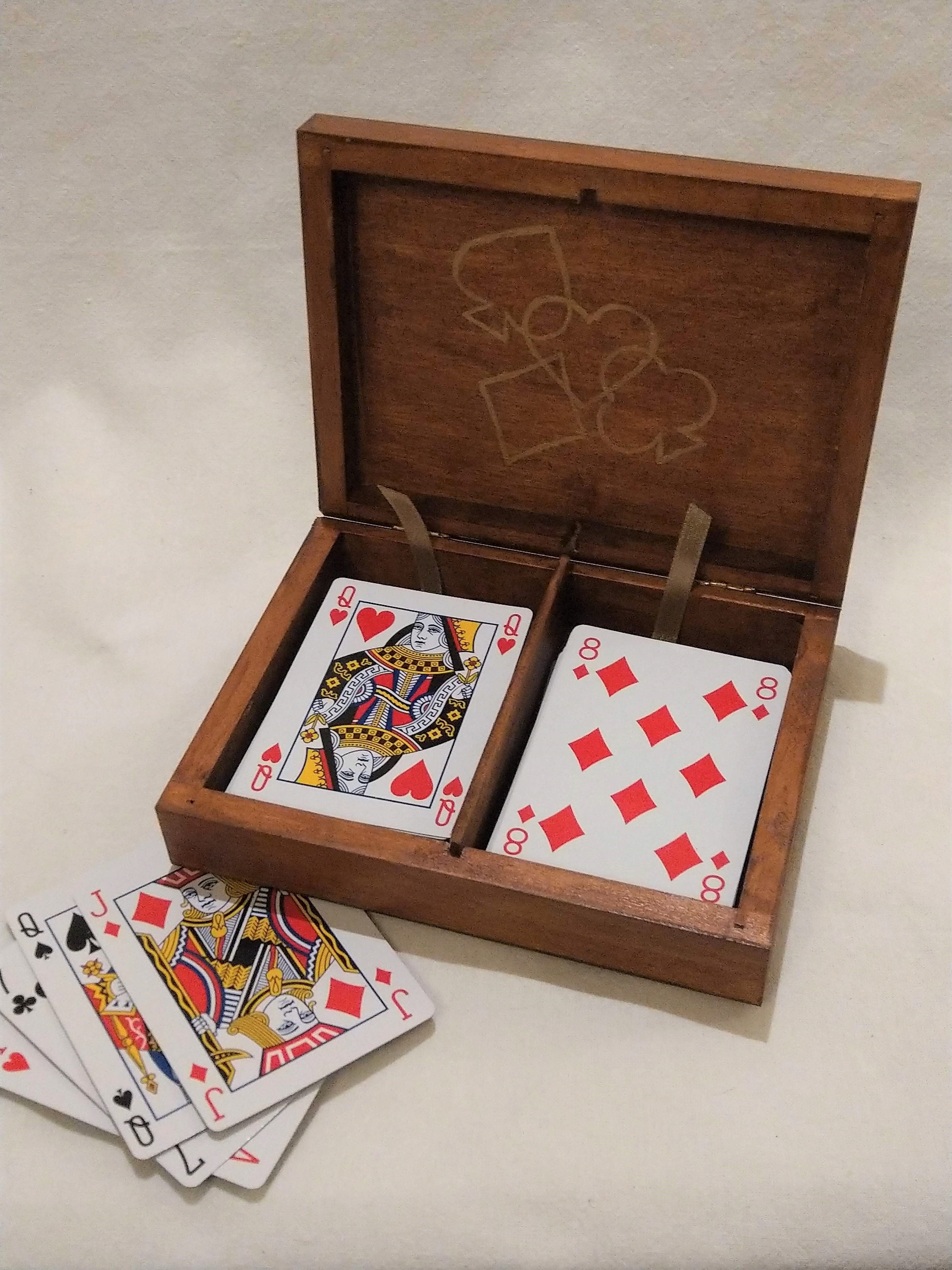 Brown Wooden Playing Cards Box Playing Cards Anniversary Etsy
