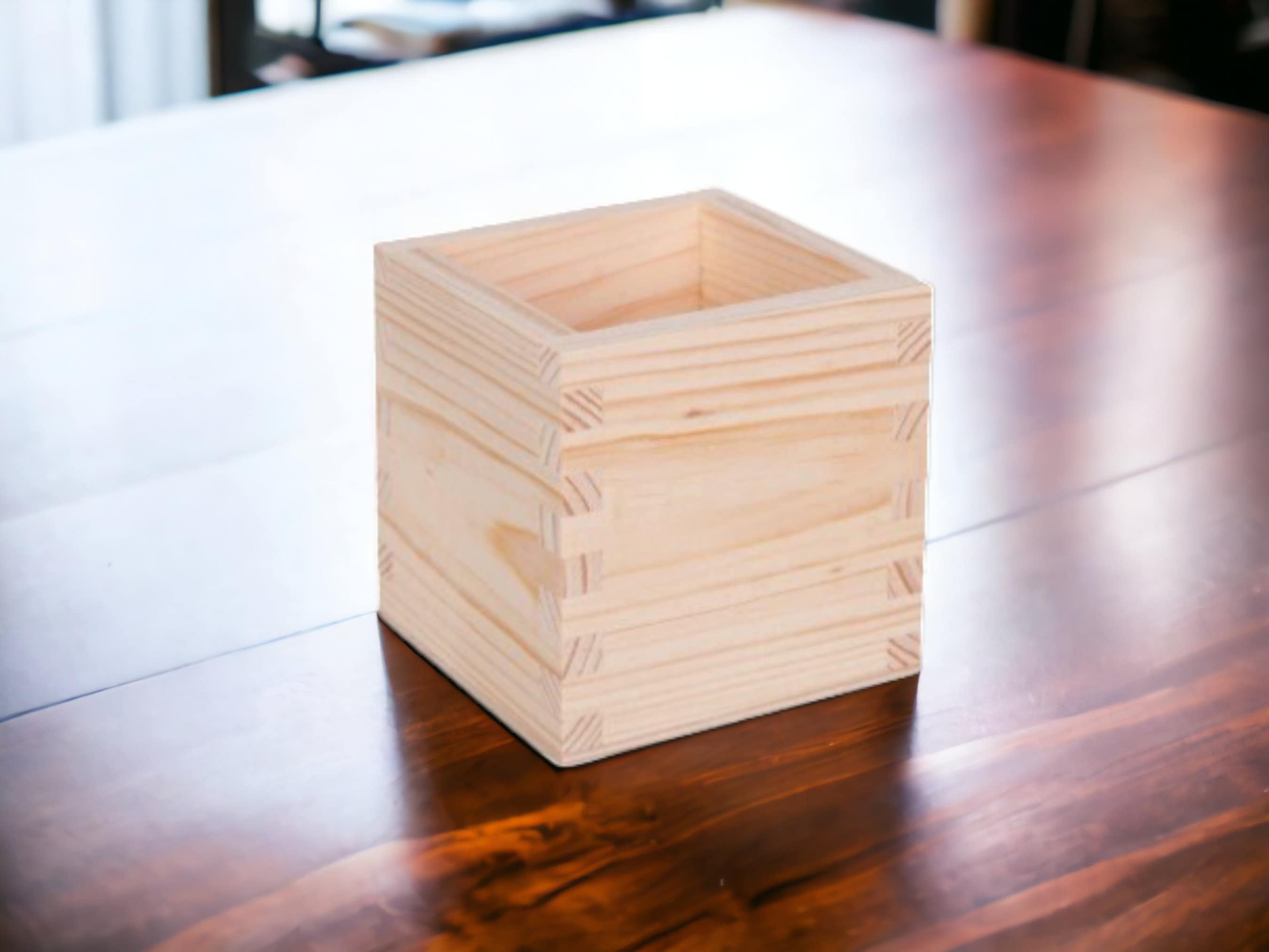 Unpainted Square Shallow Decorative Wooden Box With Sliding Lid