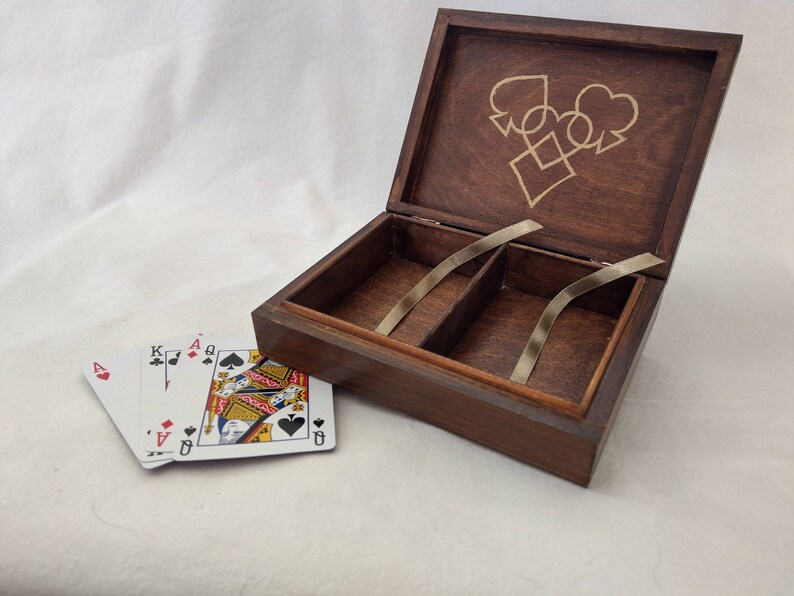 Brown Wooden Playing Cards Box Playing Cards Anniversary Etsy