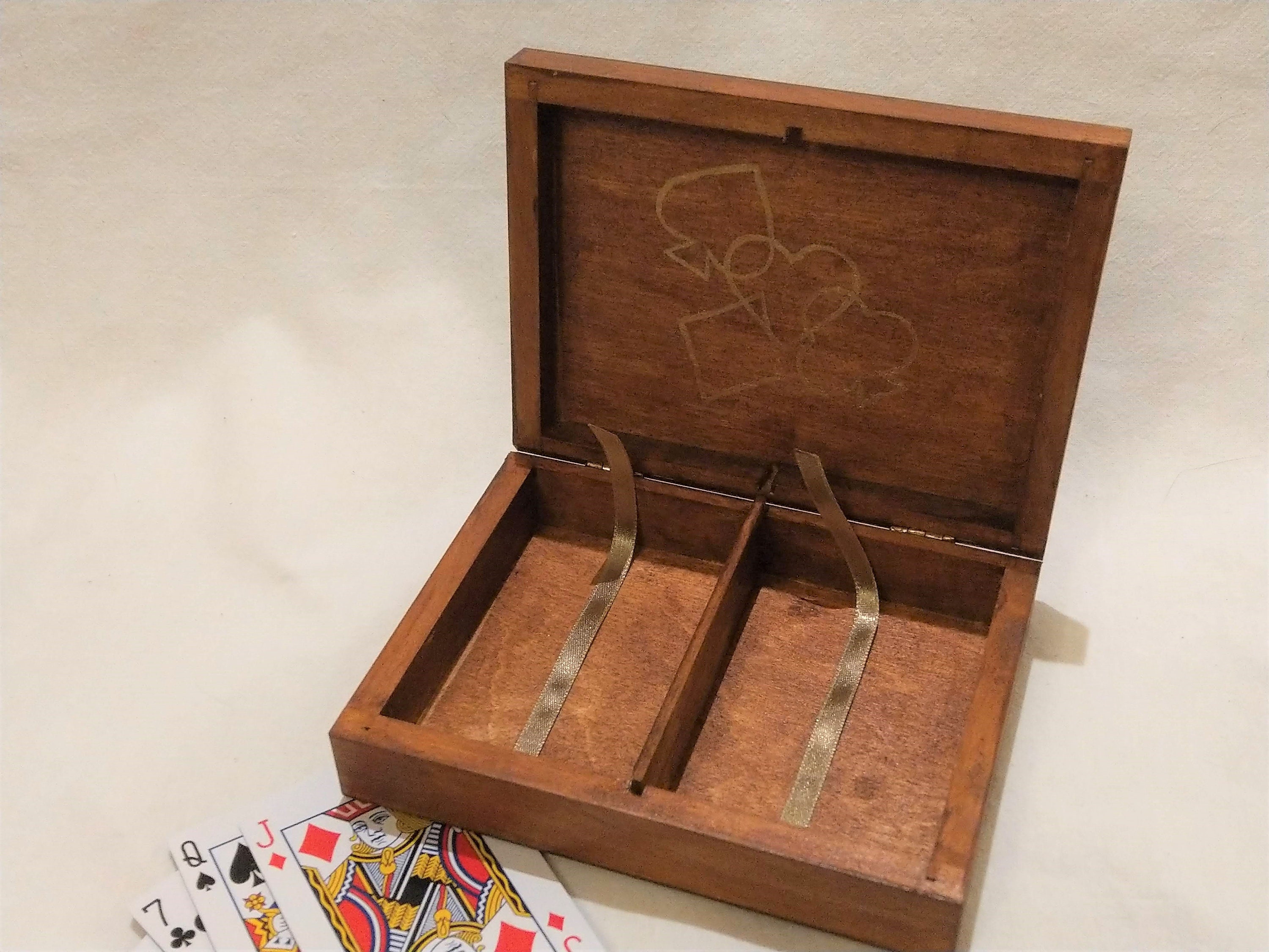 Brown Wooden Playing Cards Box Playing Cards Anniversary Etsy