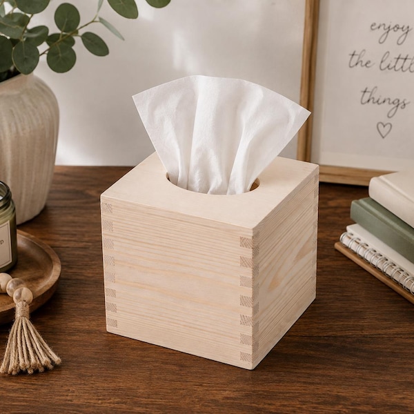 Caja de pañuelos de madera sin acabado / Caja de pañuelos DIY / Caja de pañuelos cuadrada sin pintar / Caja de pañuelos de madera sin acabado / Caja de pañuelos cuadrada