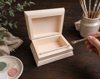 Small Unfinished Wooden Box with Lid, DIY Decoupage Craft Box, Paintable Wood Keepsake Box, Mini Jewelry Trinket Storage Box