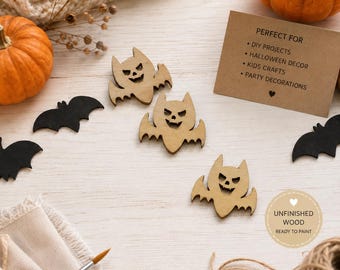 Wooden Halloween Bat Cutout: Spooky Craft Shape (3cm x 3.5cm)