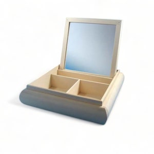 Wooden Make Up Box Wood Craft Box with a Mirror, Wooden Box with Lid Compartment Box, Storage Make Up, Craft DIY Box, Pine Wood Organizer