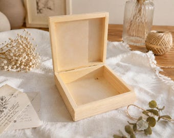 Quadratische Bastelkiste aus Holz mit Deckel, unbemalte Holzkiste für DIY-Projekte, Holzkiste, Bastelkiste, Kiefernholz-Bedarf