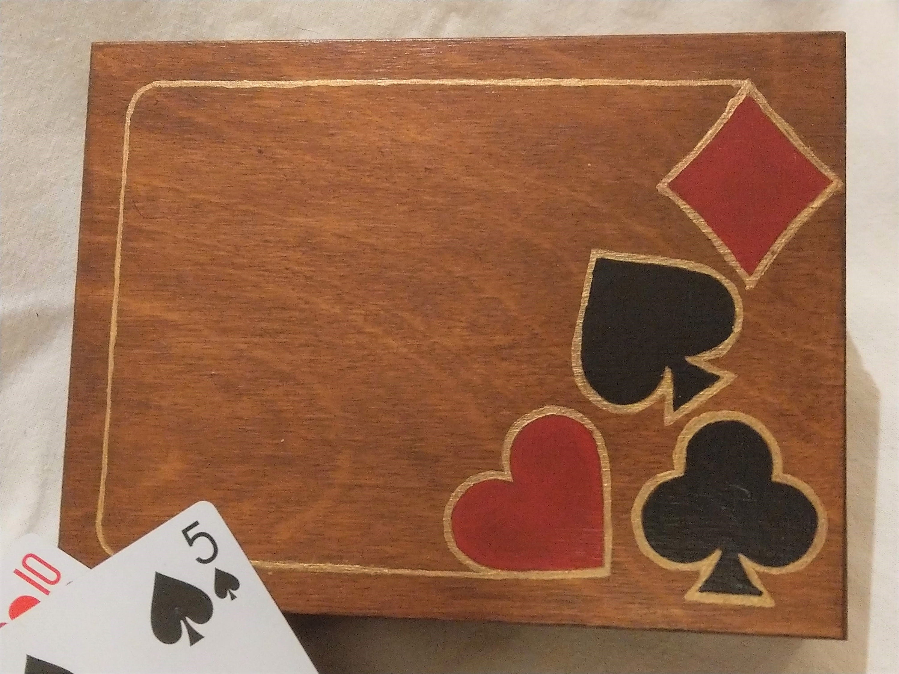Brown Wooden Playing Cards Box Playing Cards Anniversary Etsy