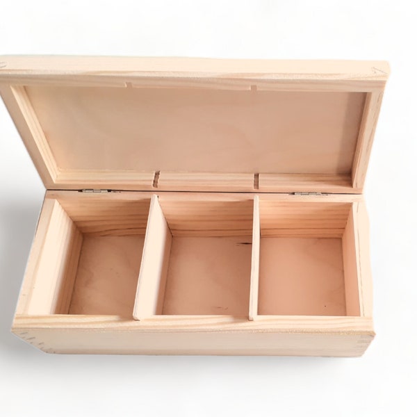 Unfinished Wooden Tea Box DIY Wooden Jewelry Box Unfinished Box with compartments Wooden Box Unfinished Craft Wood Pine Box Woodwork Supply