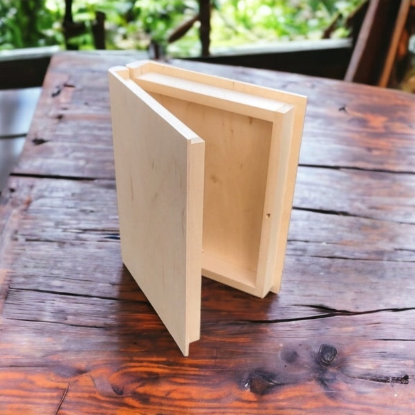 Pine Wood Memory Box in Shape of a Book wooden box book cover unfinished Wooden  craft box DIY decoupage box memory with a lid for pictures