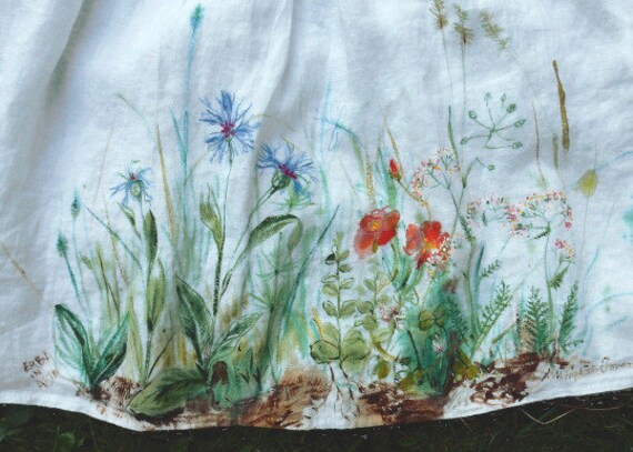 Handbemalte Leinen Kleid Rasen Kornblumen Mohn Kornblume Etsy