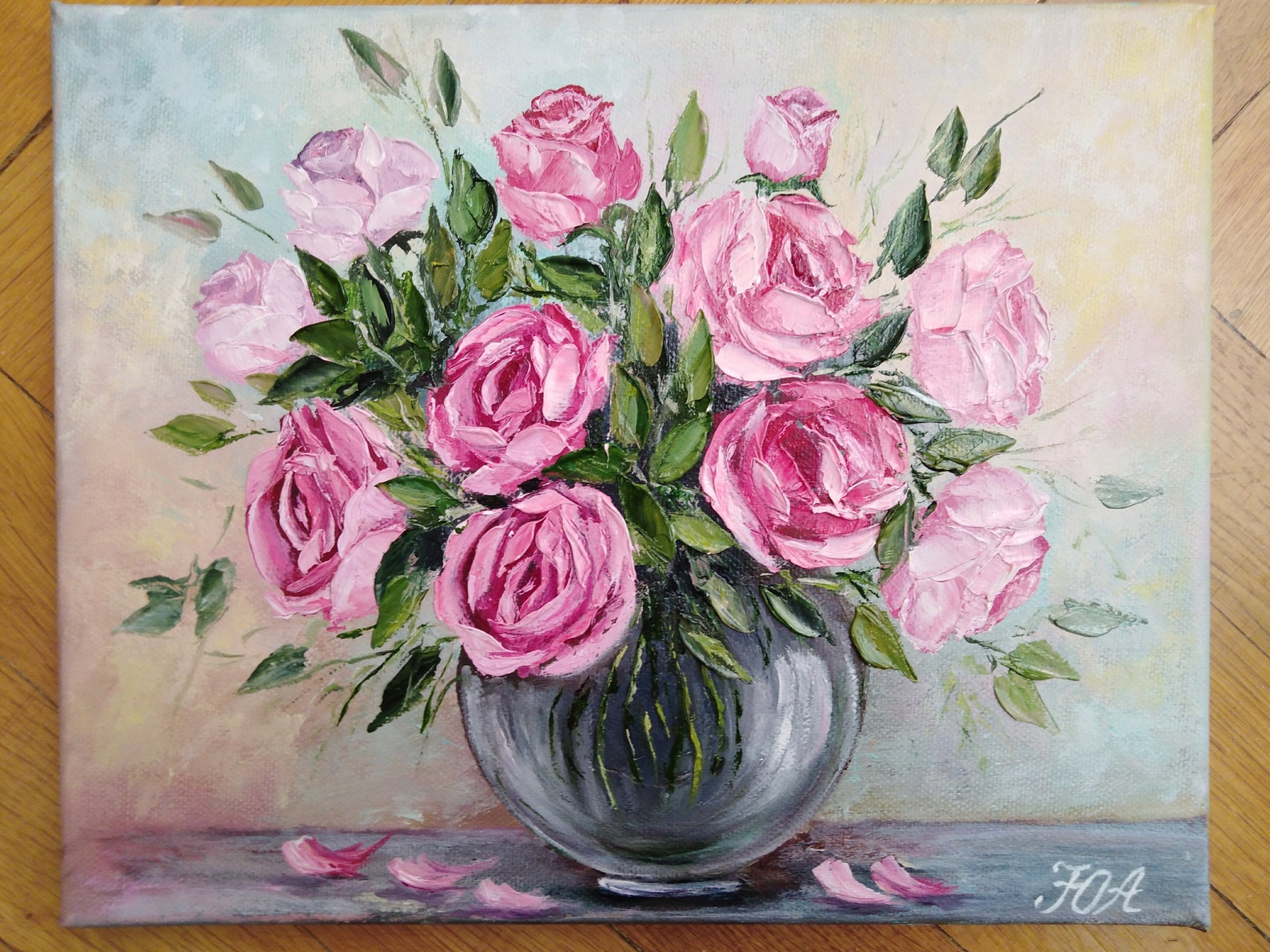Pink floral oil painting Colorful oil painting Original work Etsy