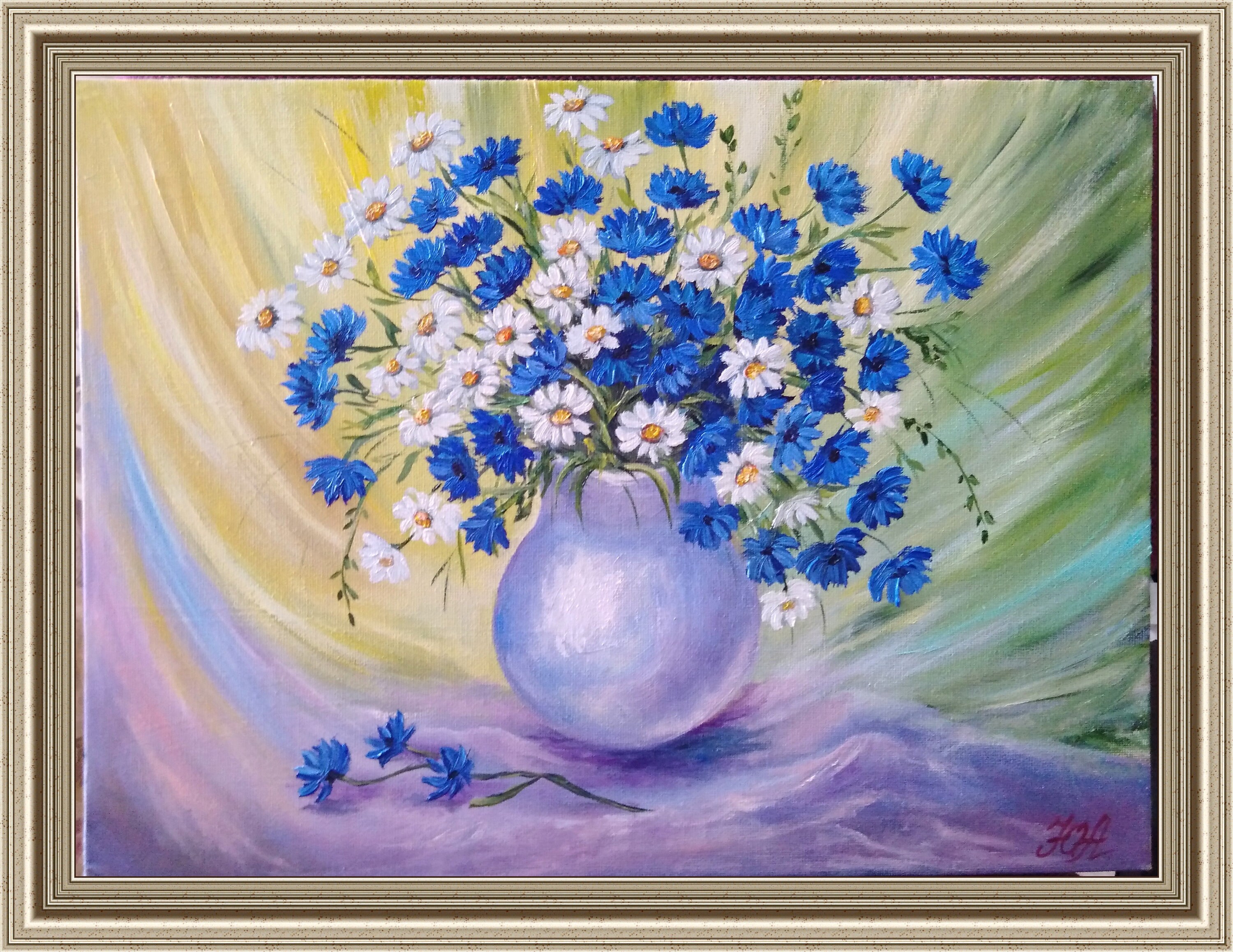 Original Oil Painting Daisies in a Vase White Flowers in a Etsy
