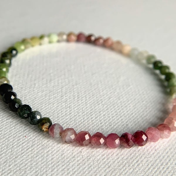 3.5-4mm Mix Color TOURMALINE Bracelet, Ombre Tourmaline, October Birthstone, Happiness, Multicolour Tourmaline Jewelry