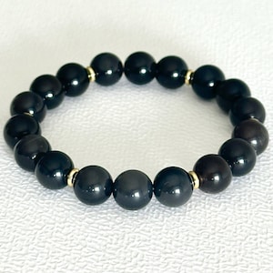 10mm Apache Tears Obsidian Beaded Stretch Bracelet, Sympathy Remembrance Gift, Handmade Gemstone Bracelet