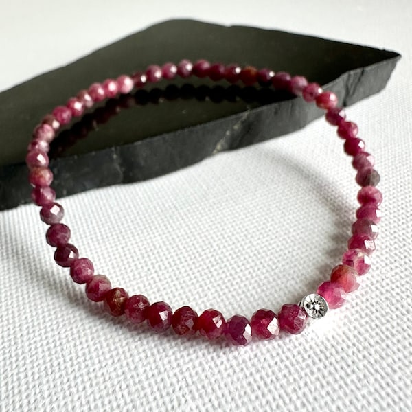 Rare! 3.7-4mm Deep Pink Rubellite Tourmaline Bracelet, October Birthstone, Rubellite Jewelry