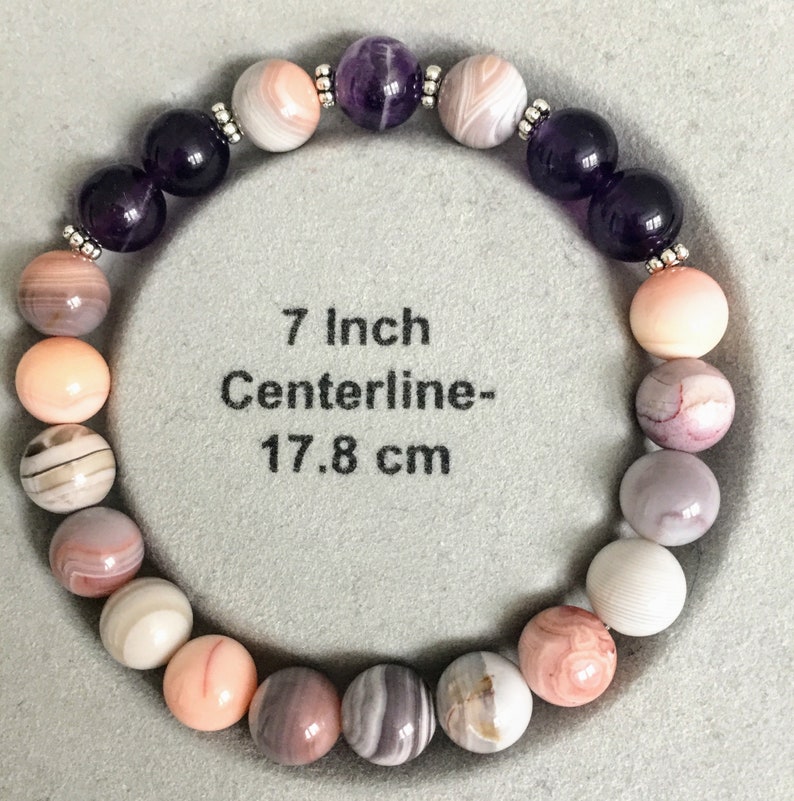 Boho Chic Amethyst Mala Bracelet Crown Chakra Yin Yang Balancing Bracelet Quit Smoking Overcome Panic Attacks 8mm Pink Botswana Agate