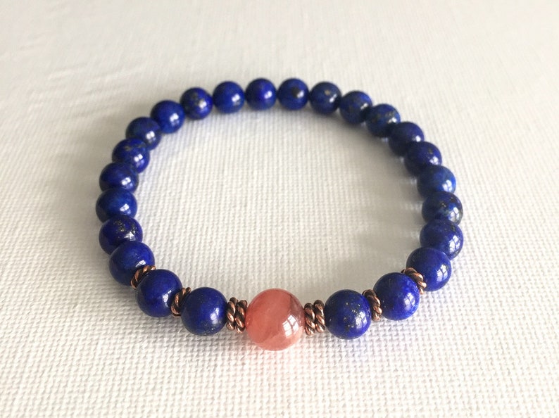Royalty Bracelet Natural 6mm Lapis Lazuli Bracelet Dainty Rhodochrosite Bracelet Third eye Chakra Bracelet Royalty Honor Protection