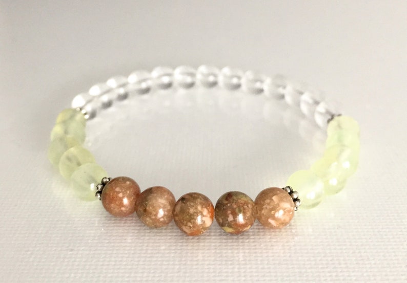 Master Healer Bracelet Boost Memory 6mm Prehnite Mala Bracelet Chakra Healing Crystals Epidote /& Clear Quartz Memory Enhancer Bracelet