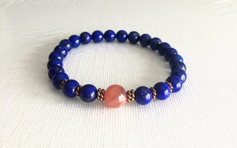Royalty Bracelet Natural 6mm Lapis Lazuli Bracelet Dainty Rhodochrosite Bracelet Third eye Chakra Bracelet Royalty Honor Protection