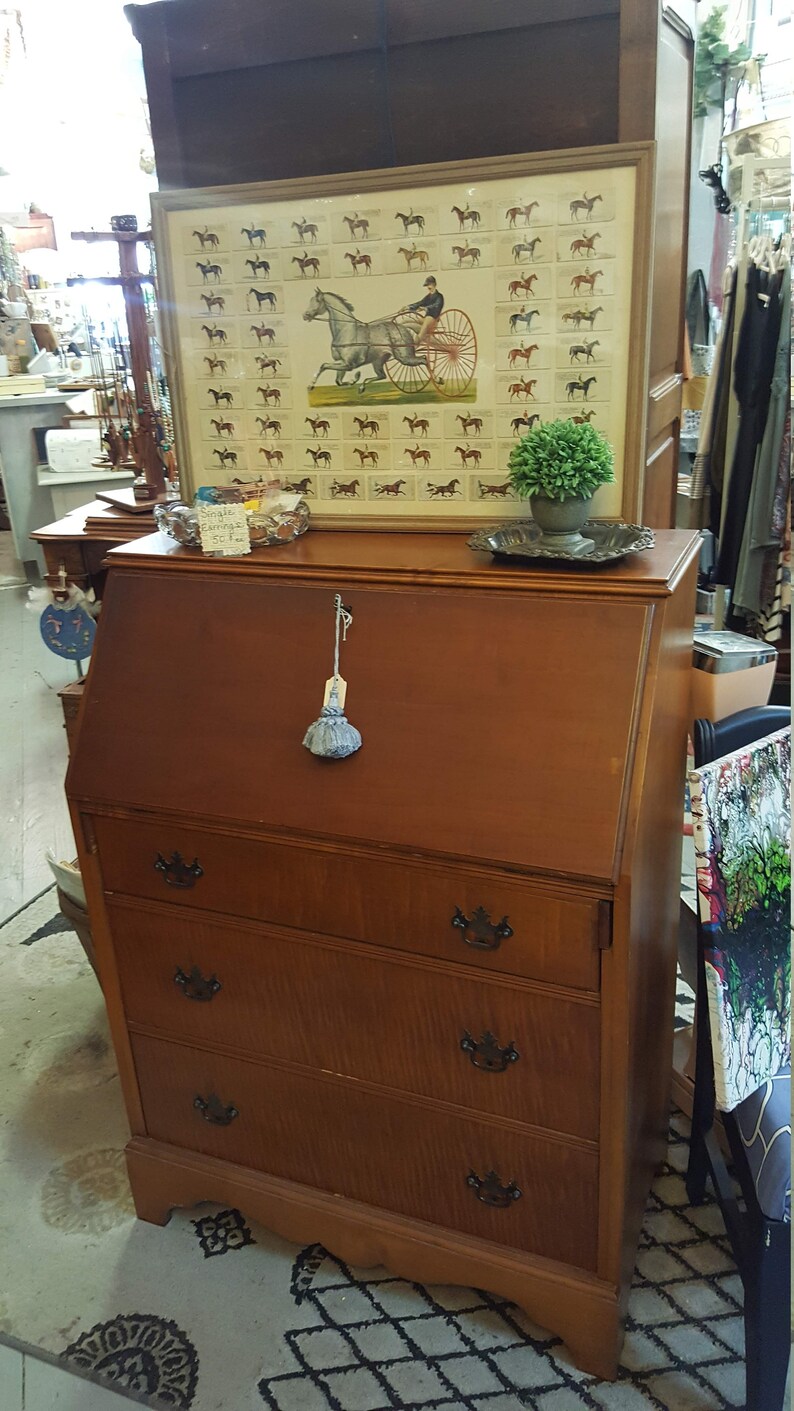 Near Perfect Tiger Maple Secretary With Lock And Key Etsy