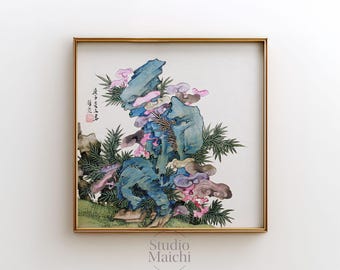 Vintage japanese bamboo print, Hayashi Roen, retro art, beach house decor, neutral, nature prints, farmhouse decor, printable wall art