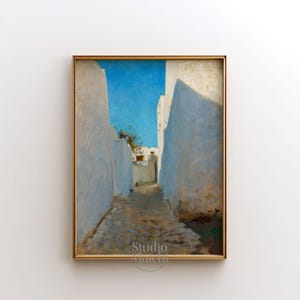 Moroccan Street Oil Painting Print, Modern Art Printable, Mid century Modern Home Decor, Minimalist Wall Art, Digital Download