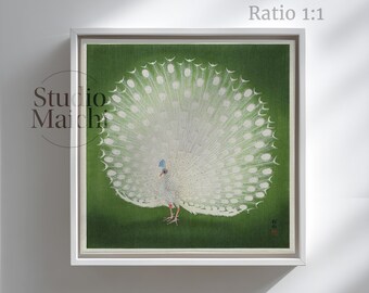 Ohara Koson, Peacock,  Minimalist Bird Print, Vintage Japanese Art, Sage Green, Japanese Poster, Japan Wall Art, Printable, Digital Download