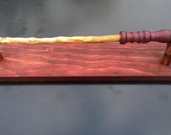 Hecho a mano Purpleheart Borgoña Arce Varita mágica con soporte a juego