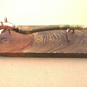 Handcrafted Bent Maple, Pine and Copper Magic Wand with Knotty Pine Display Stand