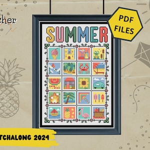 Summer Bingo stitchalong, cross stitch pattern PDF file, cross stitch game