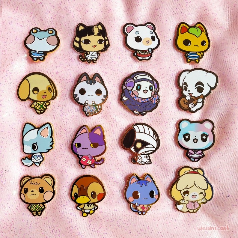 K&ouml;nnte beinhalten: Ein Set mit 16 Emaille-Pins mit verschiedenen Tierfiguren aus dem beliebten Videospiel Animal Crossing. Die Pins sind bunt und zeigen eine Vielzahl von Designs, darunter einen Frosch, ein Eichh&ouml;rnchen, einen B&auml;ren, eine Katze, einen Hund, einen Vogel, einen Fisch und eine Schildkr&ouml;te. Die Pins sind perfekt, um Ihrem Rucksack, Ihrer Jacke oder Ihrem Hut einen Hauch von Verspieltheit zu verleihen.