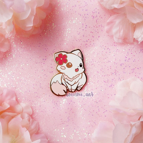 Lily Cherry Blossom Snow Fox Enamel Pin