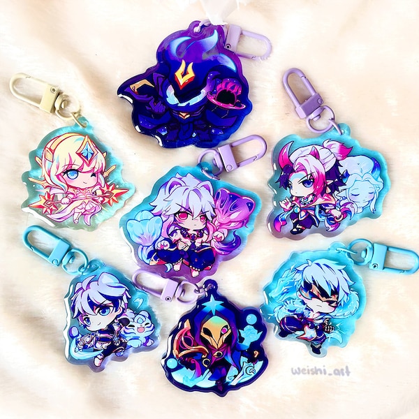 Elementalist Lux Darkstar Jhin Thresh Spiritblossom Sett Aphelios Porcelain Protector Ezreal Storm Dragon Lee Sin Acrylic Charms