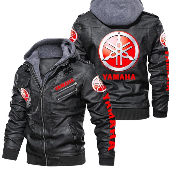 Yamaha Motorcycle Leather Jacket Men's Black Hooded Etsy
