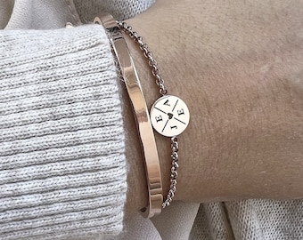 Armband mit Gravur als Familien Armkette mit oder ohne Armreif aus Edelstahl in gold, rosé gold oder silber, verstellbar