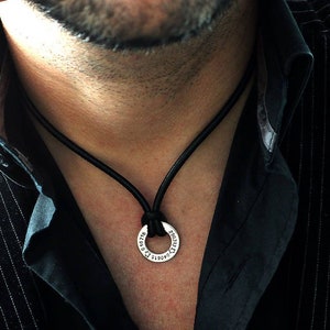 Collar de coordenadas - joyería de coordenadas - collar con coordenadas - collar de hombre - collar de nombre de cuero - hombre de cadena de plata 925