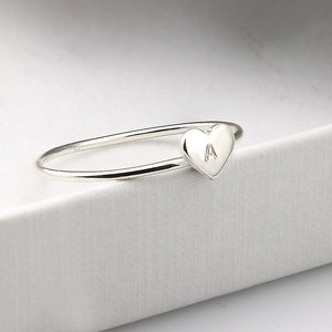 Dainty Initial Ring - Personalized Heart Ring - Dainty heart Ring - Initial heart ring - Personalized Silver Dainty Ring - Gift for her