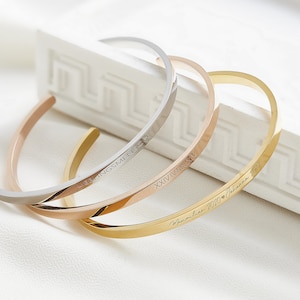 Personalized cuff Bracelet for Women, Engraved Bangle in Gold, Rosé Gold and Silver,  Anniversary Gift for her