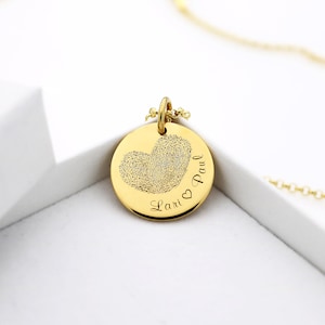 Collar de huellas dactilares en forma de corazón en oro vermeil de 18K para mamá de los niños, papá o persona favorita