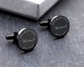 Boutons de manchette personnalisés noirs - Boutons de manchette cadeau d'anniversaire - Boutons de manchette personnalisés - Boutons de manchette en acier inoxydable noir - Cadeau personnalisé pour homme