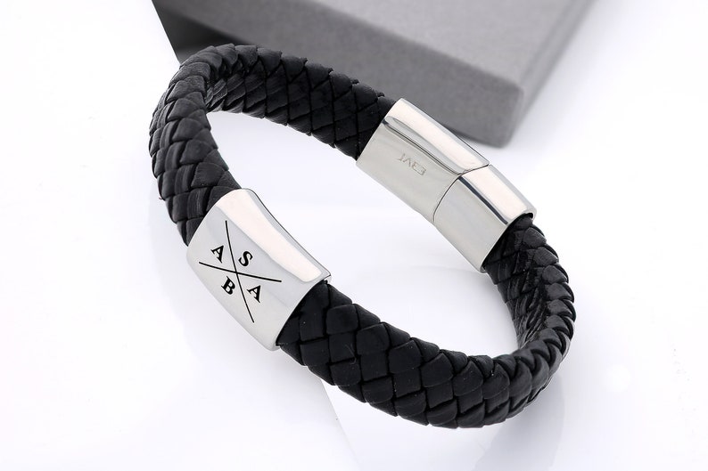 Personalized Gift for Men Personalized Leather Bracelet Christmas Gift for Men Engraved Gift for Men Custom Gift for Men zdjęcie 2
