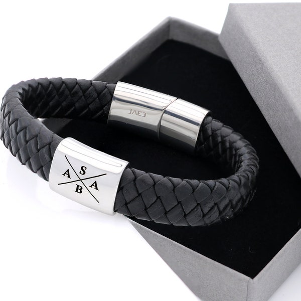 Herren personalisierte Lederarmband - Herren personalisierte geflochtene Lederarmband